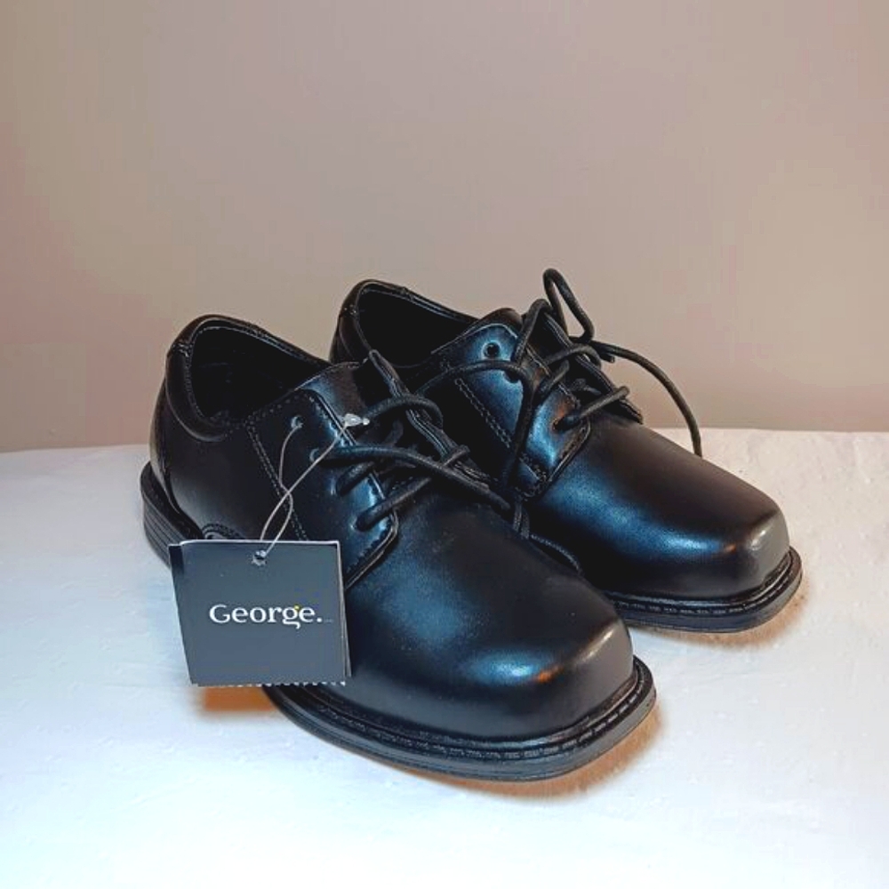 NWT George Boys Black Dress Shoes Size 12 Kids Formal Lace Up Shoes Wedding